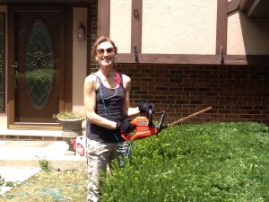 Michelle's 1st 39th - trimming hedges